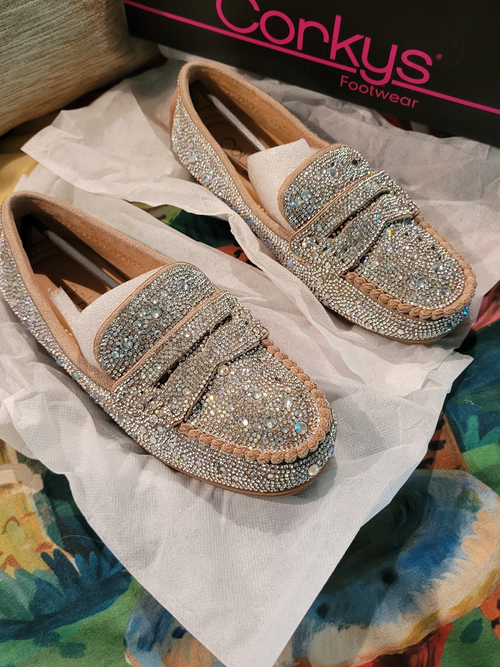 Corkys Women's Embellished Crystal Loafers in Beige (Penny For Your Thought)